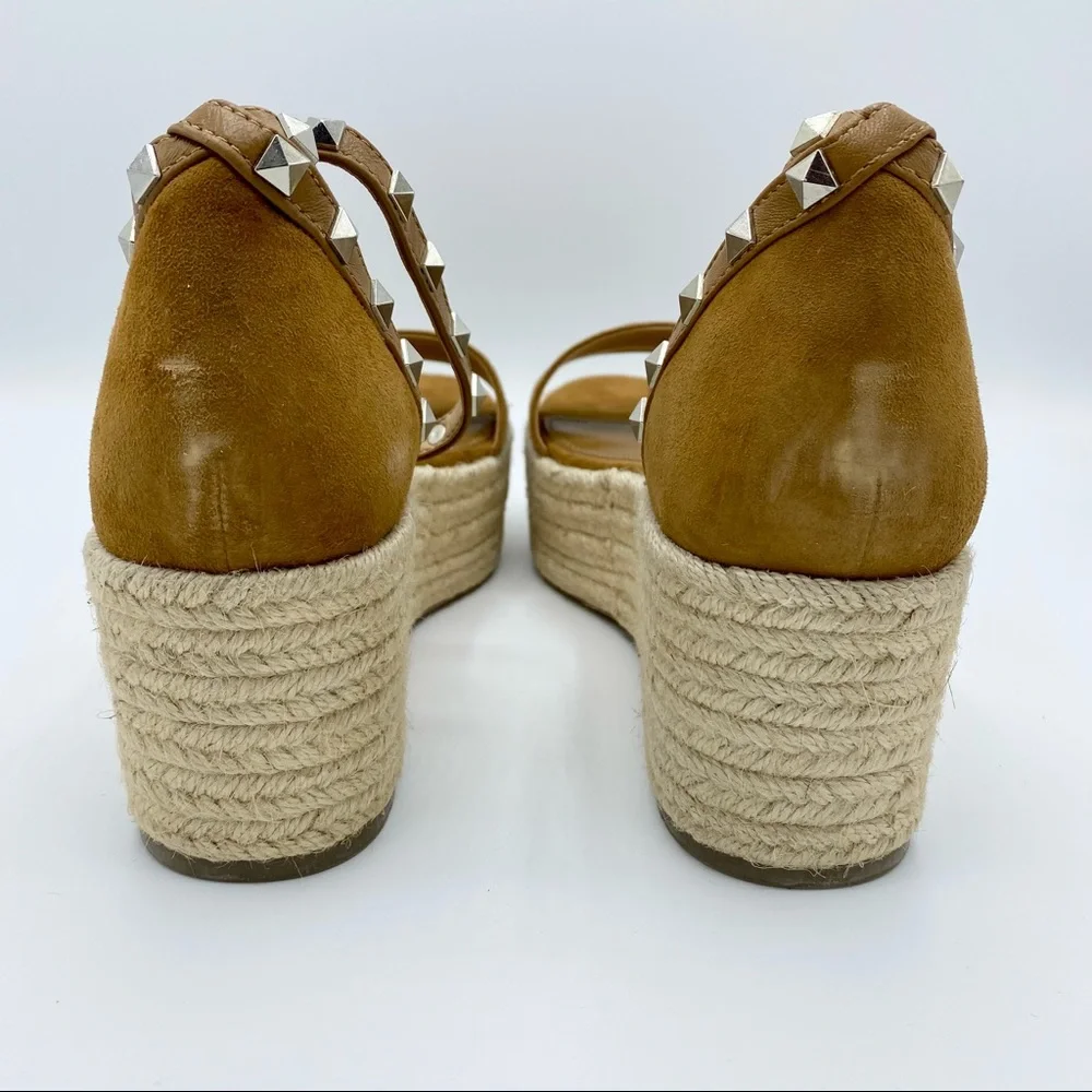 Marc Fisher Light Brown Suede Jazlyn Studded Ankle Strap Espadrille Sandal